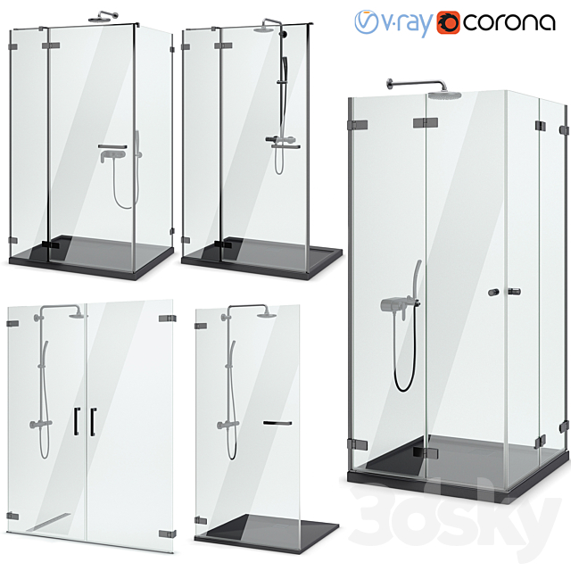 Shower enclosures and doors Radaway | Arta black set 104 3DSMax File - thumbnail 1