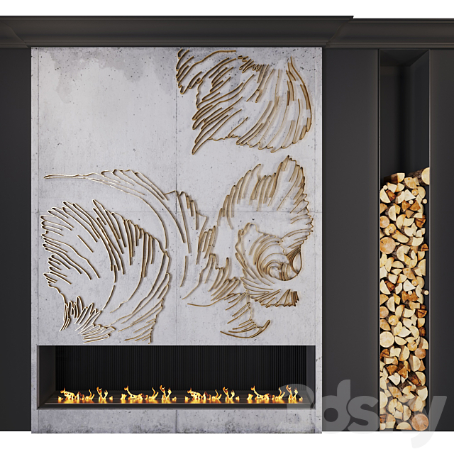 Modern fireplace _ petals 3d