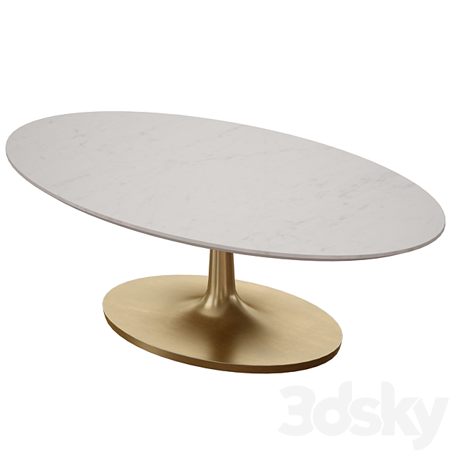 Nero White Marble Oval Coffee Table (Crate and Barrel) 3DSMax File - thumbnail 4