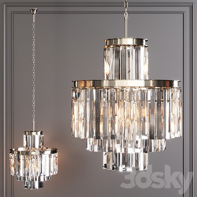 Restoration Hardware 1920S ODEON CLEAR GLASS FRINGE 4-TIER CHANDELIER Nickel 3d