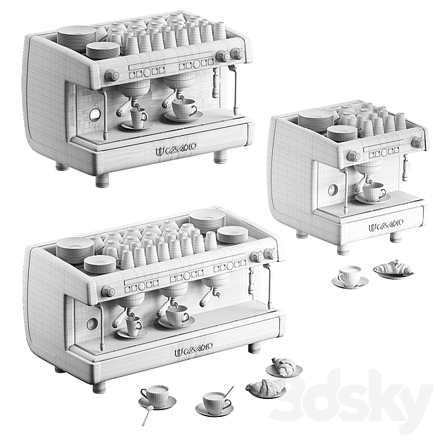 Casadio Undici coffee machines with croissants. 3 models 3DSMax File - thumbnail 2