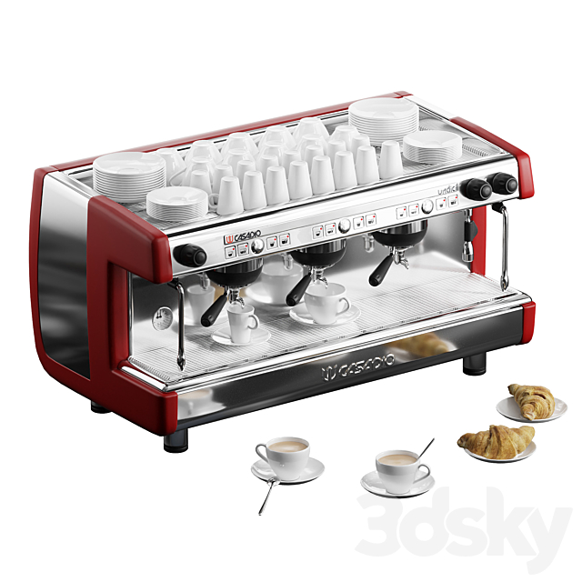 Casadio Undici coffee machines with croissants. 3 models 3DSMax File - thumbnail 3