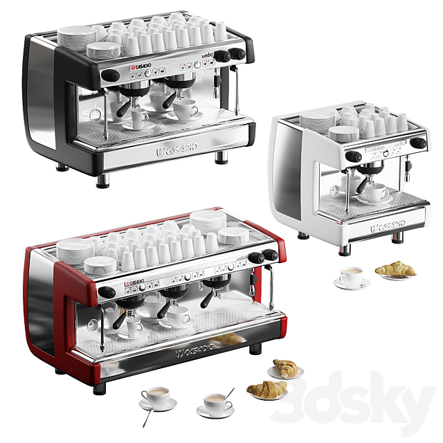 Casadio Undici coffee machines with croissants. 3 models 3DSMax File - thumbnail 1