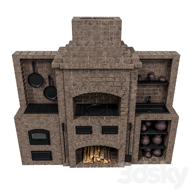 Brick oven barbecue 3DS Max Model - thumbnail 2