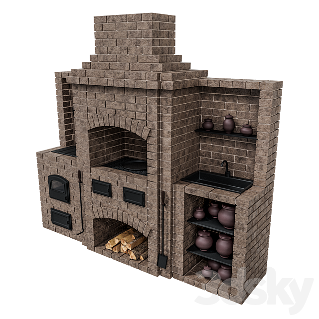 Brick oven barbecue 3DS Max Model - thumbnail 3