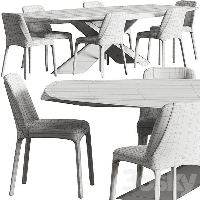 Cattelan Italia Tyron Masterwood and Wilma Chair Dining Set 3DSMax File - thumbnail 4