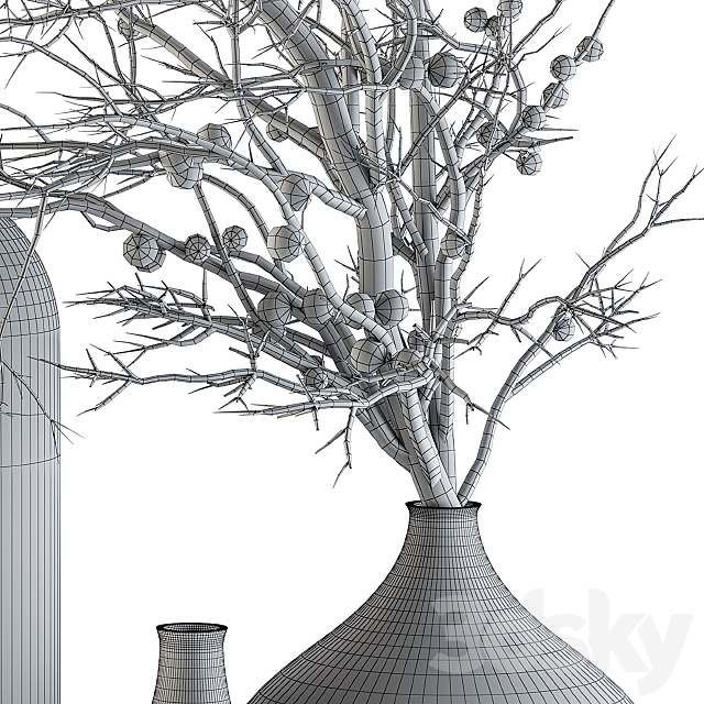 Decorative Set Vases and Dry branch - Set 44 3dskyfree