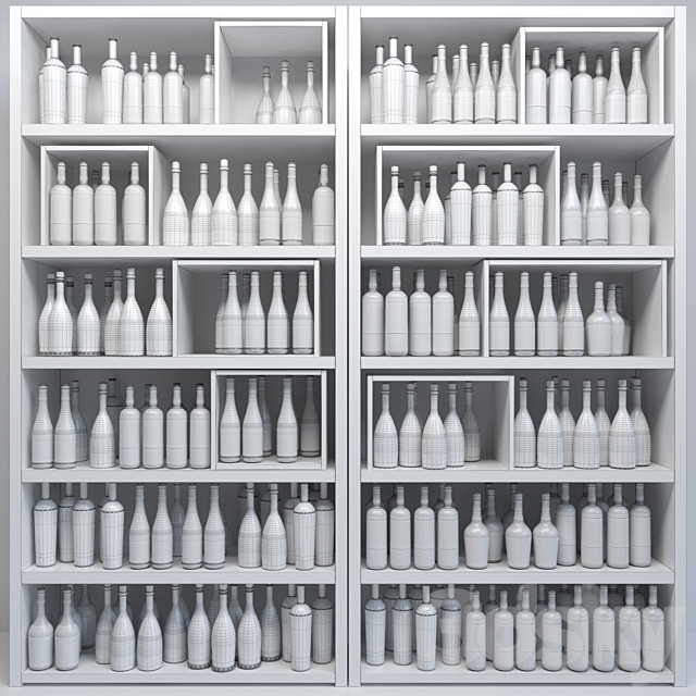 Large wine cabinet with sparkling wine. Wine collection 3d