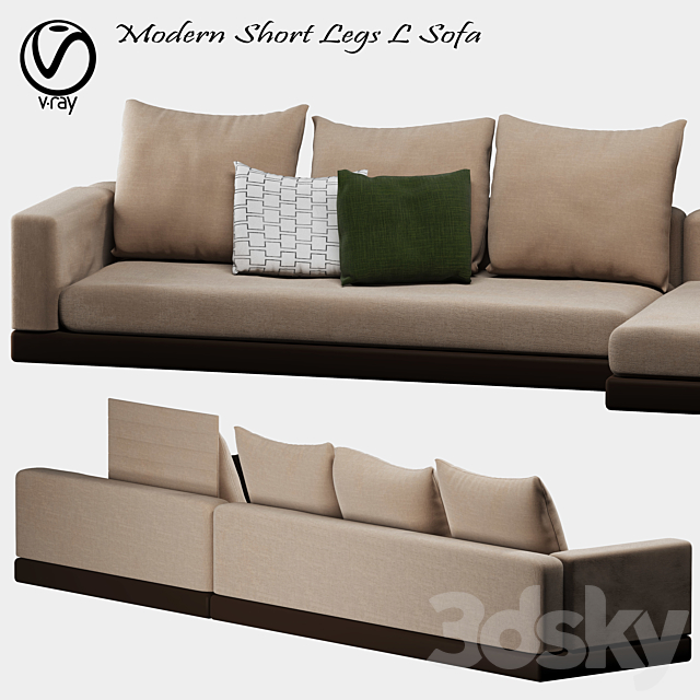 Modern Short Legs L Sofa 3DSMax File - thumbnail 2