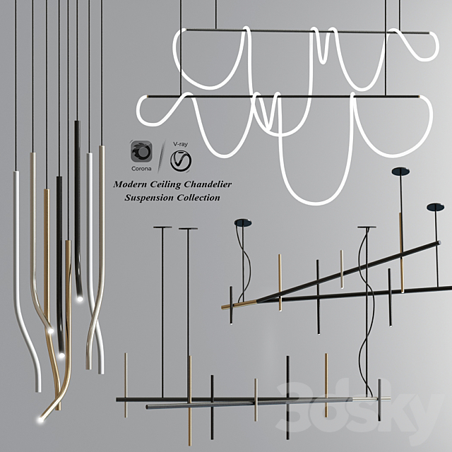 Modern Ceiling Chandelier Suspension Collection 3DSMax File - thumbnail 1