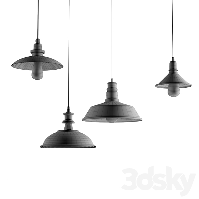 4 black cast industrial chandeliers 3dsky