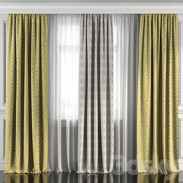Curtains with window 155 3d
