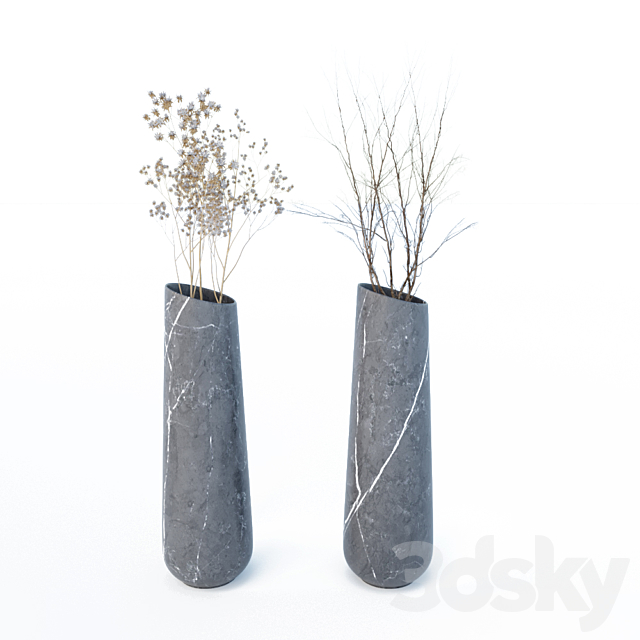 Marble vase with dried flowers 3DSMax File - thumbnail 1