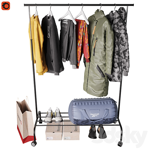 Floor hanger with clothes 3d