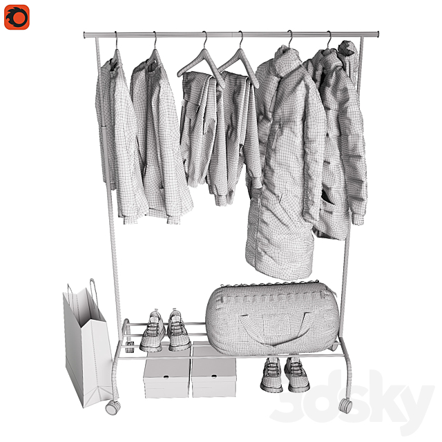 Floor hanger with clothes 3dsky