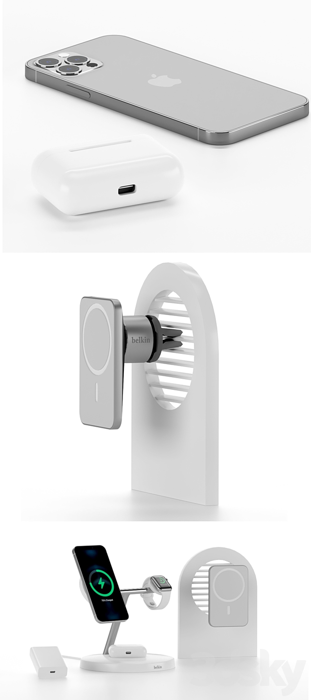 3-in-1 Wireless Charger with MagSafe for iPhone 12 Pro. Apple Watch and AirPods PRO Car Air Vent Mount with MagSafe 3d