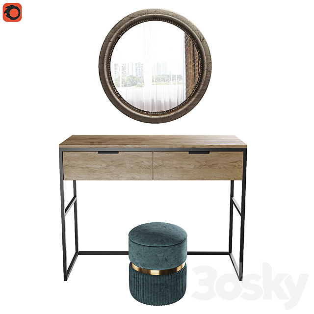 Dressing table Nord. pouf Roma big. mirror Afsan la redoute 3d
