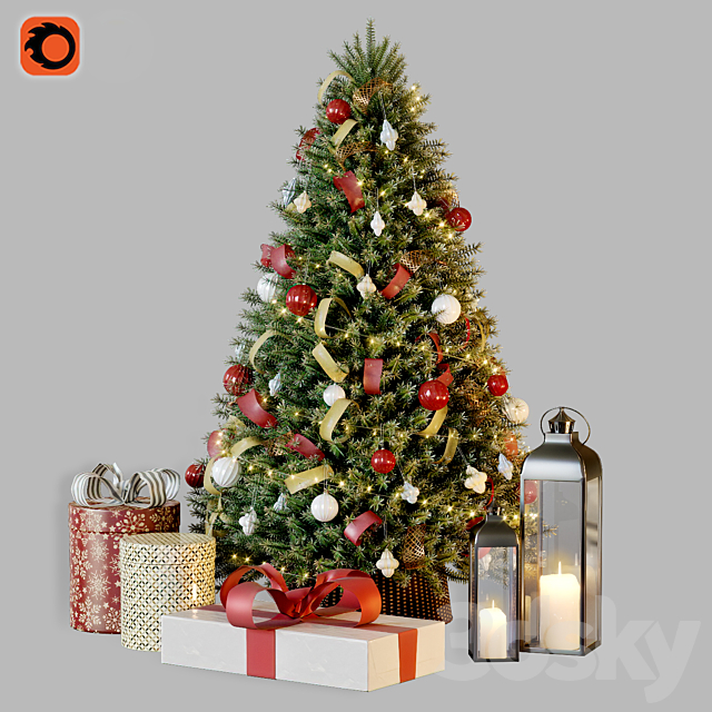 Christmas tree with decor 1 3DSMax File - thumbnail 1