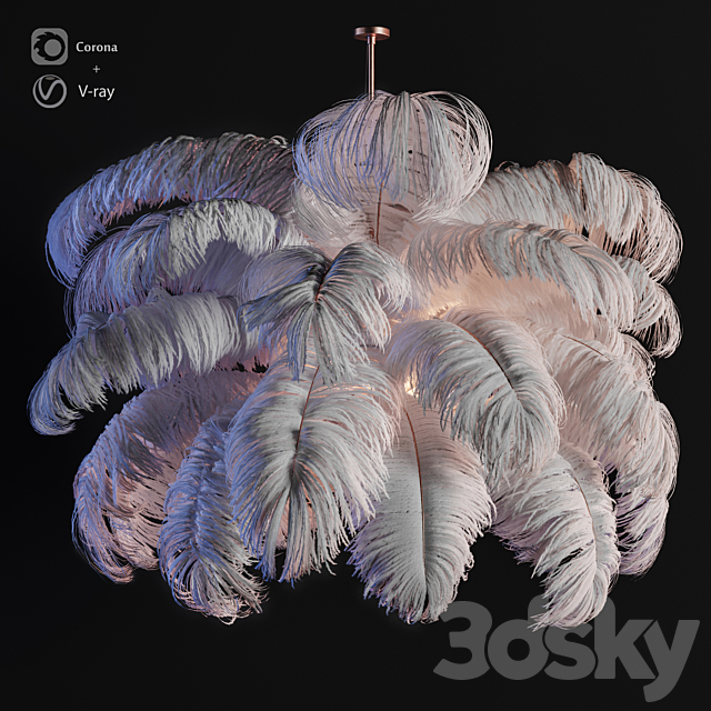 Natural Ostrich Feather Modern Chandelier 3DSMax File - thumbnail 1