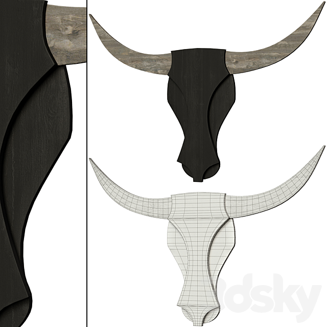 Wooden bull head (wall decor) 3DSMax File - thumbnail 2