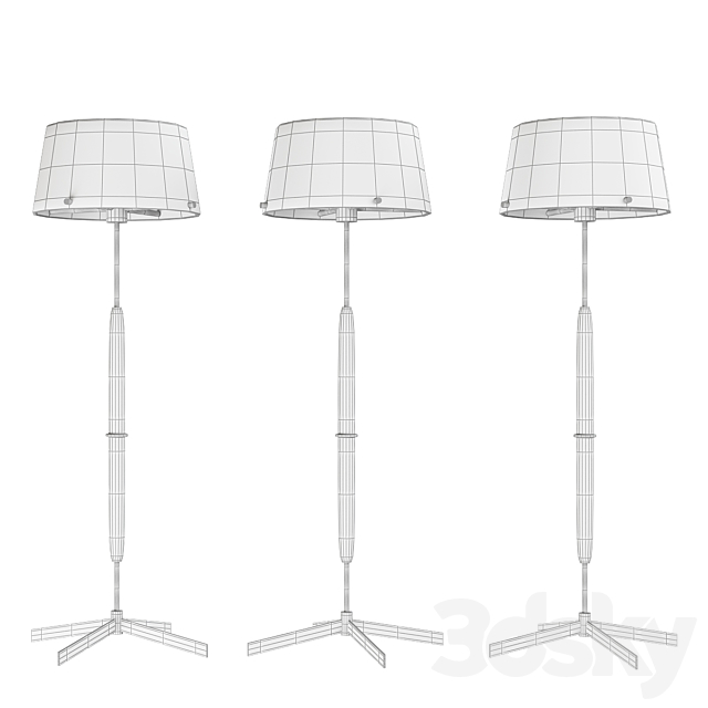 Scandinavian Midcentury Floor Lamp in Brass and Wood by Bergboms. Sweden 3d