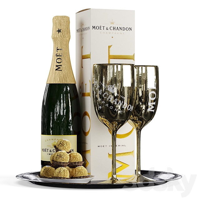 Champagne On A Tray set 2 3d