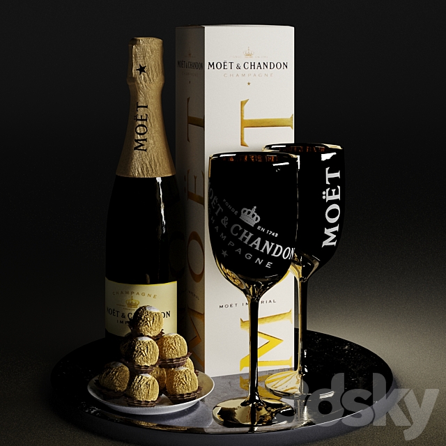 Champagne On A Tray set 2 3dsky