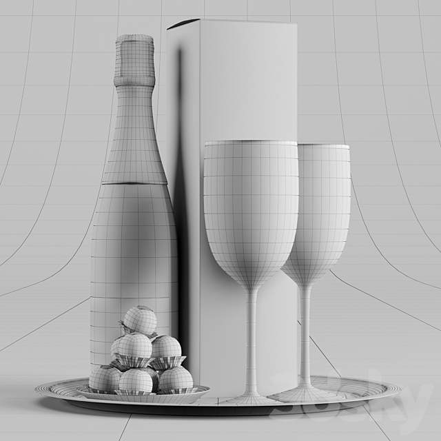 Champagne On A Tray set 2 3dskyfree
