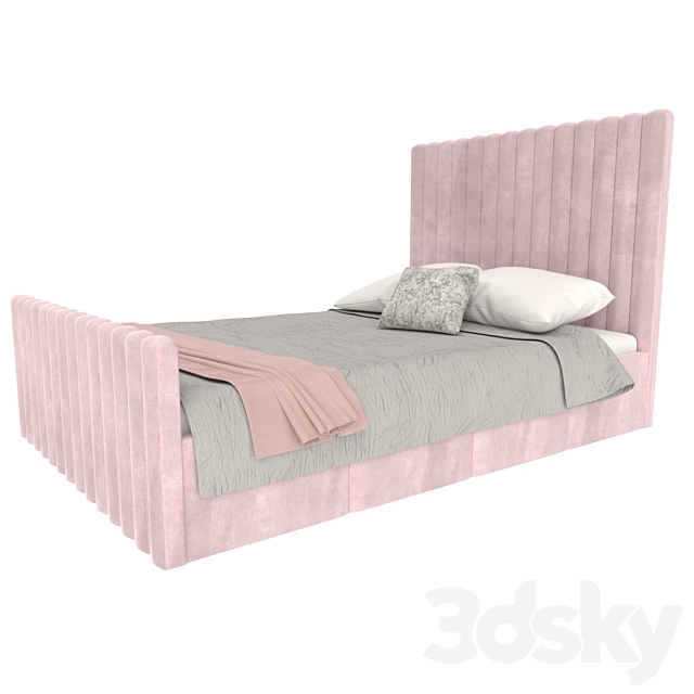 Khloe Double Side Ottoman Bed in Baby Pink Velvet 3DSMax File - thumbnail 1