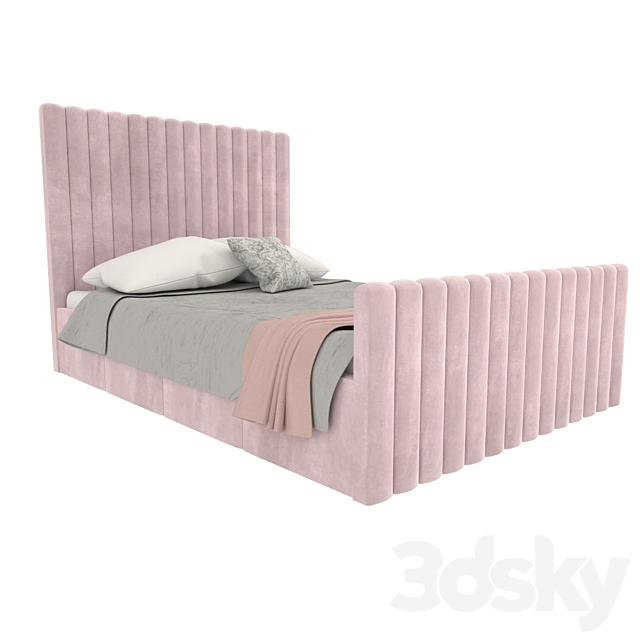 Khloe Double Side Ottoman Bed in Baby Pink Velvet 3DSMax File - thumbnail 2