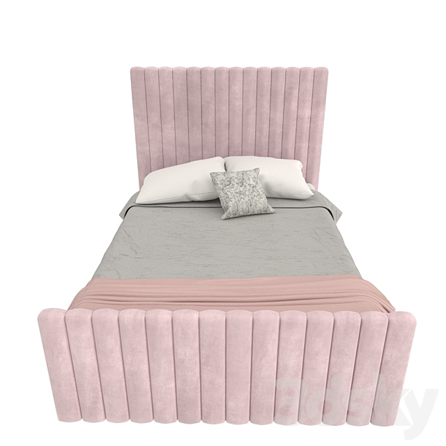 Khloe Double Side Ottoman Bed in Baby Pink Velvet 3DSMax File - thumbnail 3