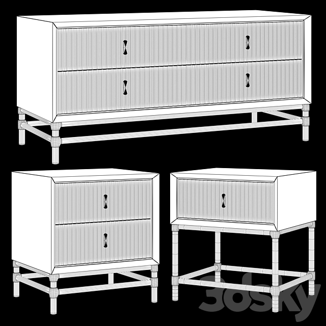 Chest of drawers and bedside tables in Art Deco style 05 3d