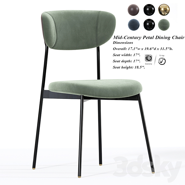Mid-Century Petal Dining Chair 3DSMax File - thumbnail 1