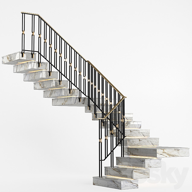 Art Deco marble staircase with lighting 3DSMax File - thumbnail 1