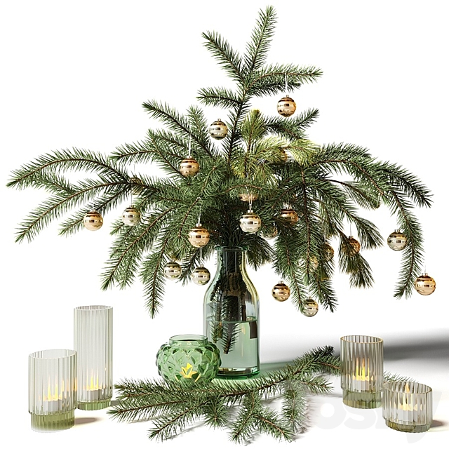New Year’s bouquet of fir branches in a glass vase 3DSMax File - thumbnail 1