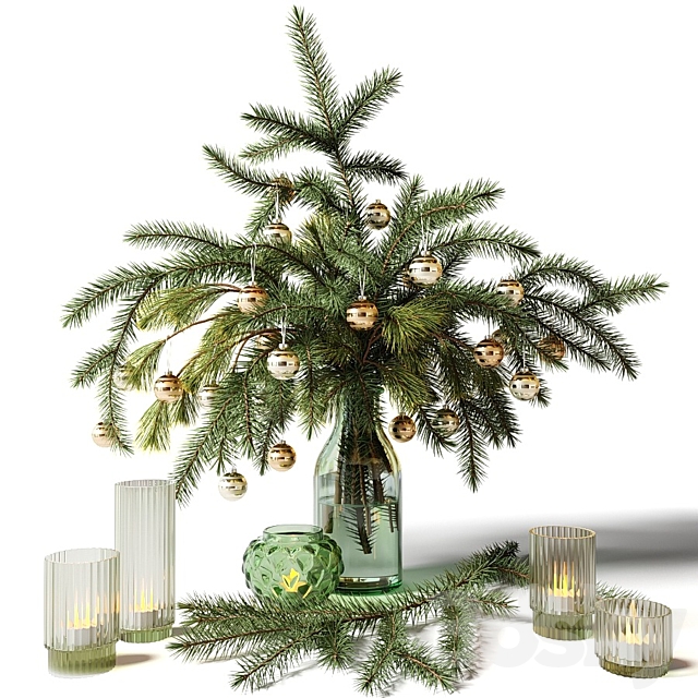 New Year’s bouquet of fir branches in a glass vase 3DSMax File - thumbnail 2