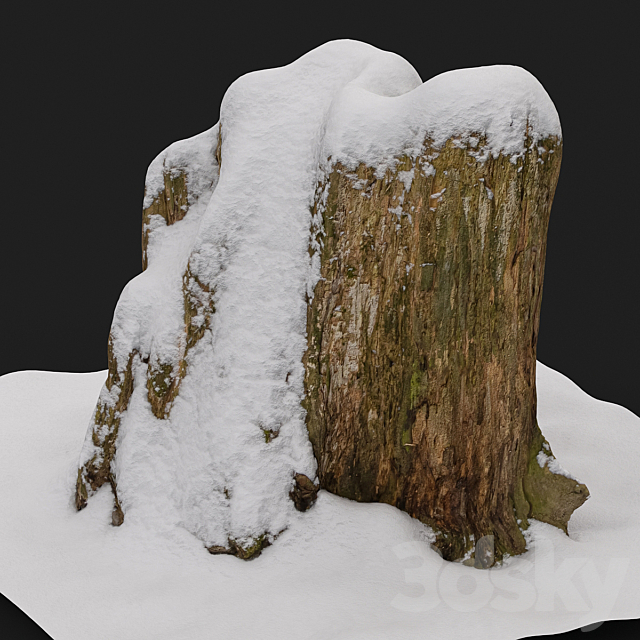 Stump under the snow 3d