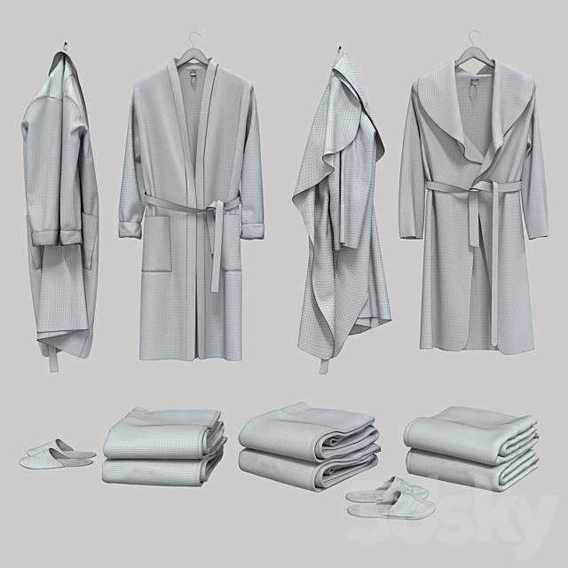 bathrobe. towel. slippers 3DSMax File - thumbnail 5