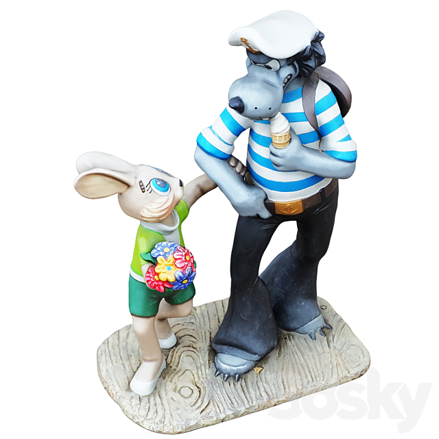 Sculpture of the characters Wolf and the Hare 3dsky