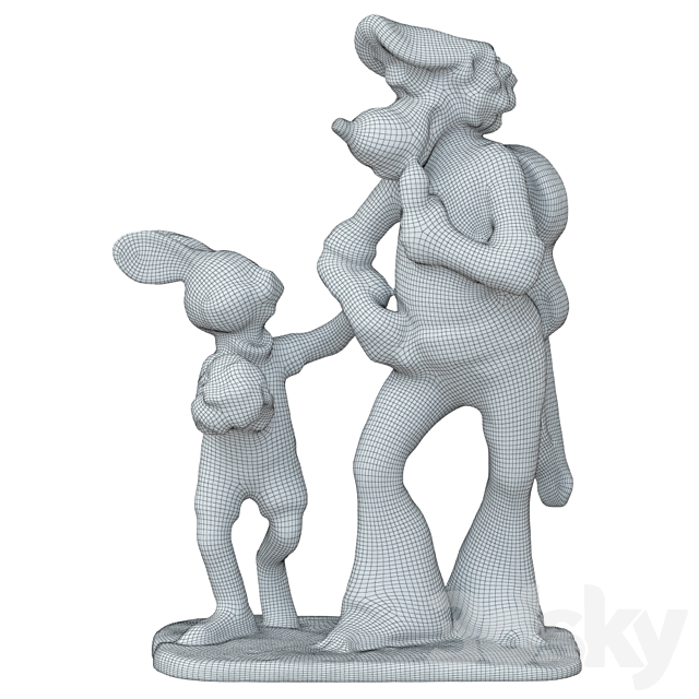 Sculpture of the characters Wolf and the Hare 3dskyfree