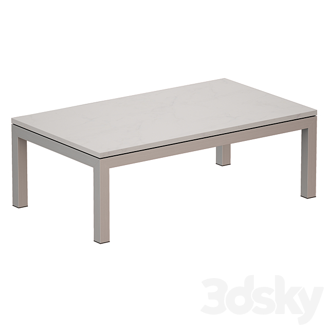 Parsons White Marble Top _ Stainless Steel Base 48×28 Small Rectangular Coffee Table (Crate and Barrel) 3DSMax File - thumbnail 1