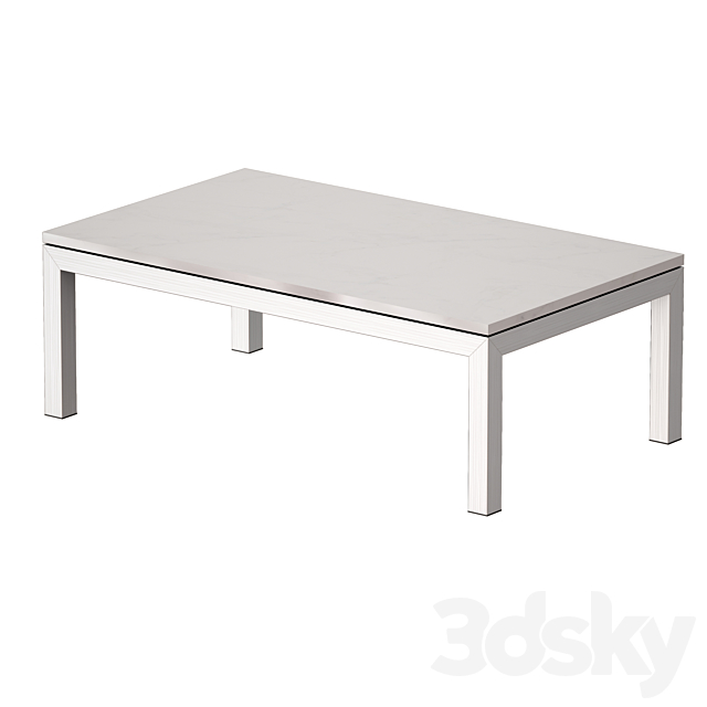 Parsons White Marble Top _ Stainless Steel Base 48×28 Small Rectangular Coffee Table (Crate and Barrel) 3DSMax File - thumbnail 2