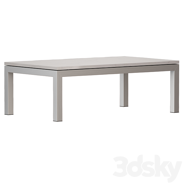 Parsons White Marble Top _ Stainless Steel Base 48×28 Small Rectangular Coffee Table (Crate and Barrel) 3DSMax File - thumbnail 3