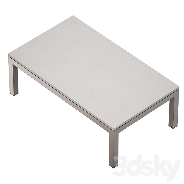 Parsons White Marble Top _ Stainless Steel Base 48×28 Small Rectangular Coffee Table (Crate and Barrel) 3DSMax File - thumbnail 4