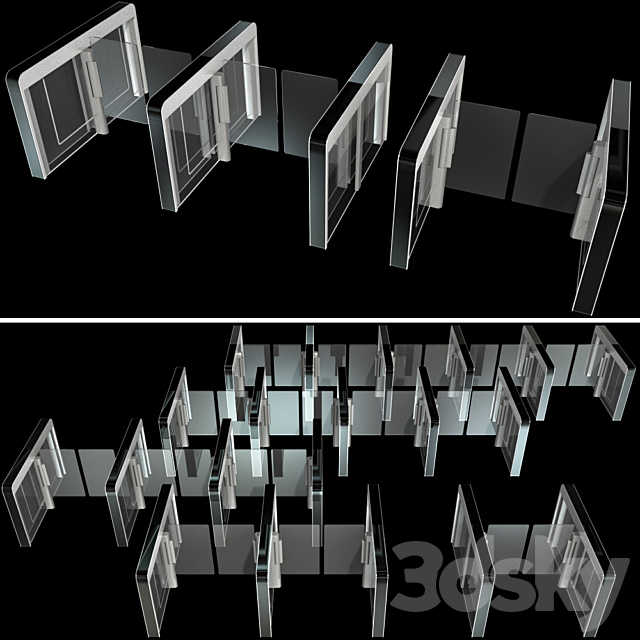 Sensor sliding gate turnstiles 3d