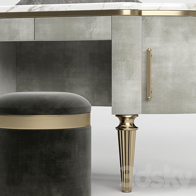 DAME By Longhi dressing table. design by Giuseppe Iasparra with Pouf Loft concept Golden Belt 3DSMax File - thumbnail 2