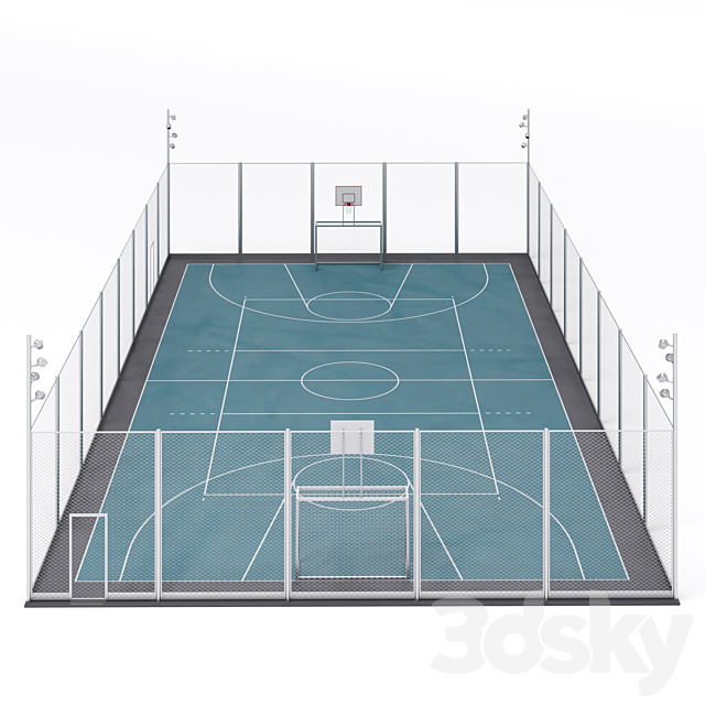 Universal fenced sports ground 3d
