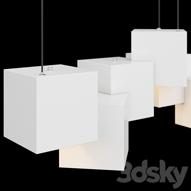 Cube Led Pendant Light White 3d
