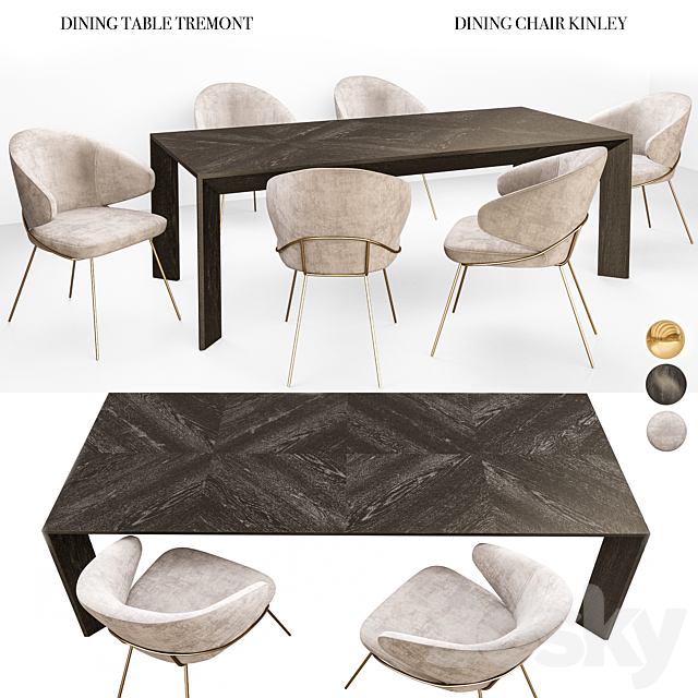 Eichholtz Tremont Table and Kinley Chair Set 3DSMax File - thumbnail 2