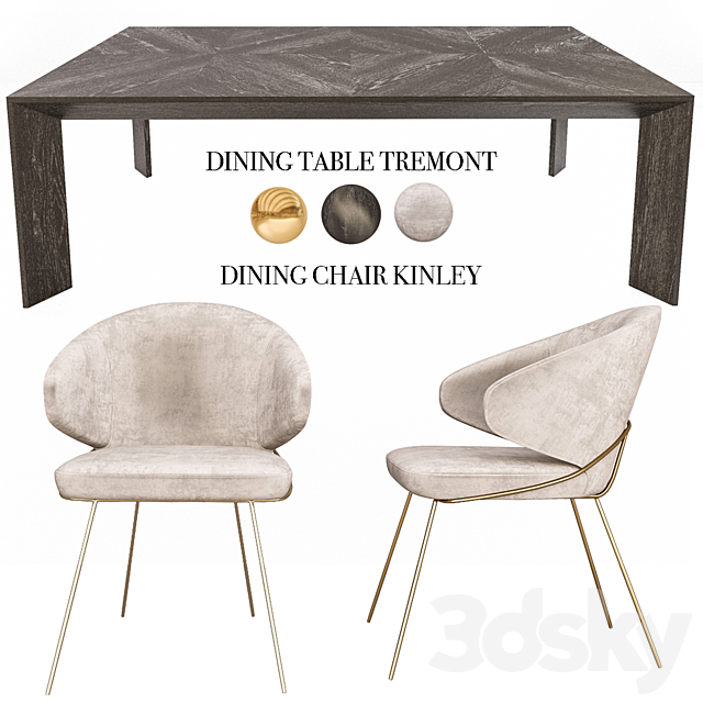 Eichholtz Tremont Table and Kinley Chair Set 3DSMax File - thumbnail 3